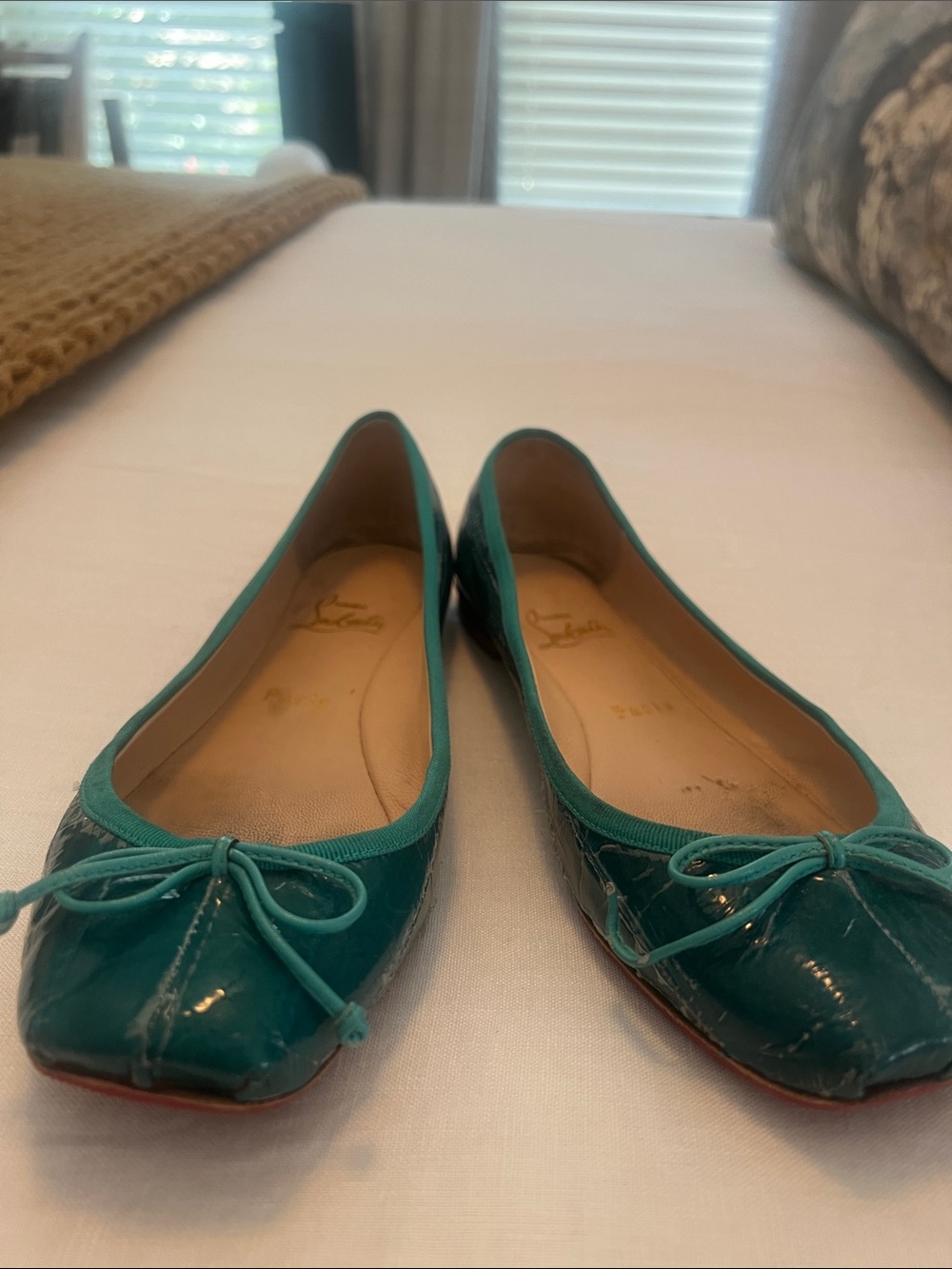 Christian Louboutin Teal Patent Leather Ballet Flats